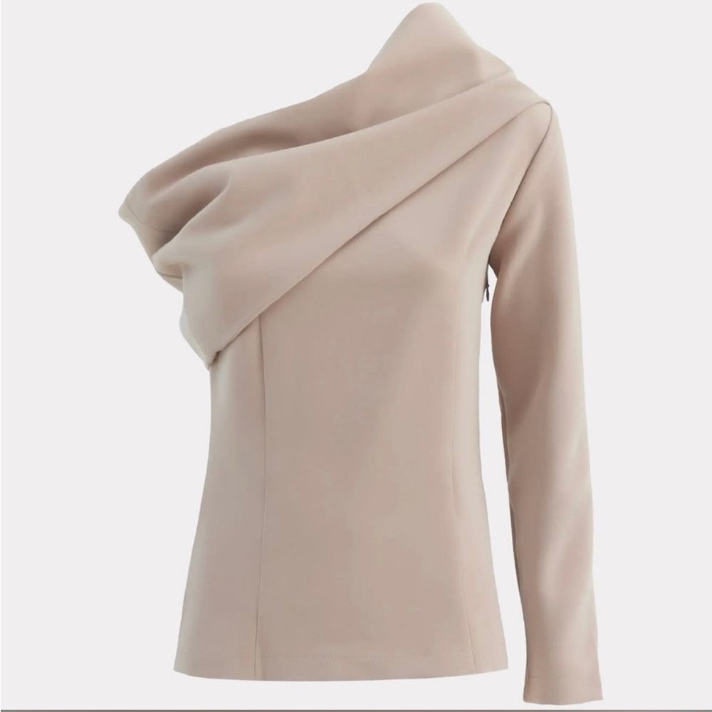 Julia Allert Cowl-Neck One Shoulder Blouse Bleige